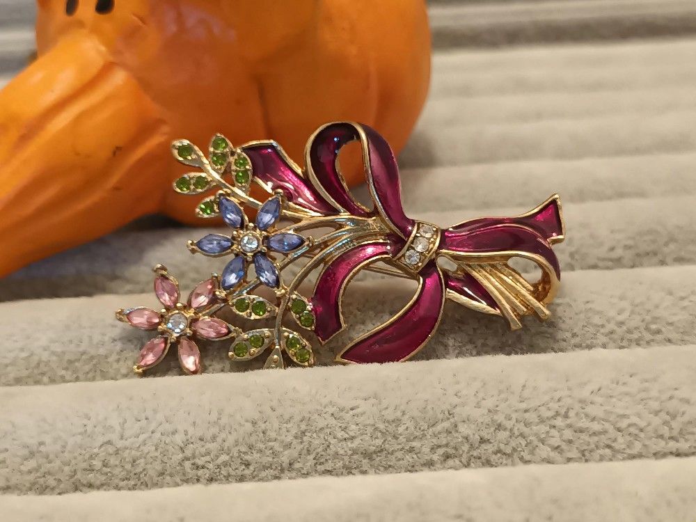 Ribbon Bouquet Flower Classic Unique Exquisite Enamel Brooch Pin Jewelry