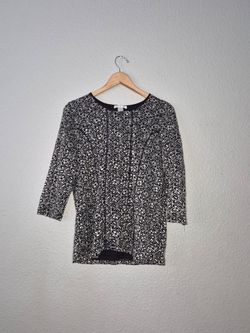 NWOT Christopher And Banks Women's Black/ Cream Floral 3/4 Sleeve Blouse L