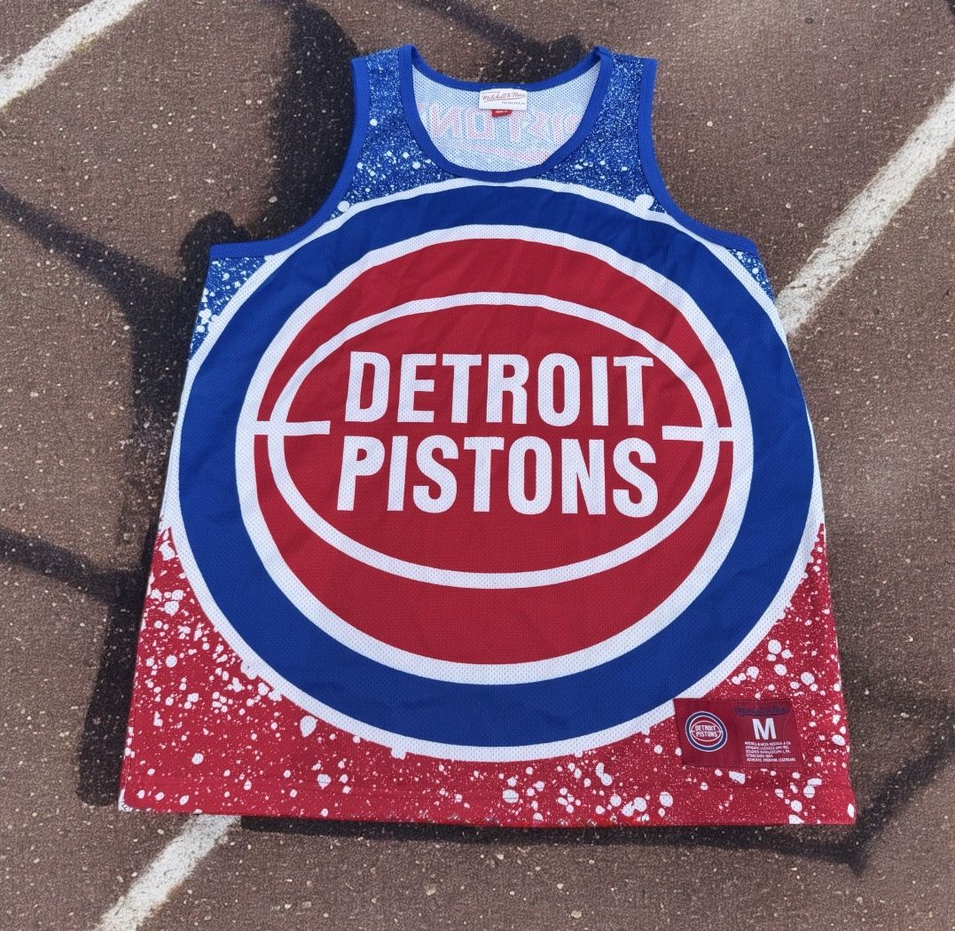Detroit Pistons Mitchell & Ness Jumbotron 2.0 Sublimated Jersey Tank Top