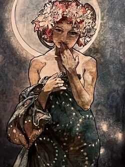 Framed Alphonse Mucha Moon & Stars Print 