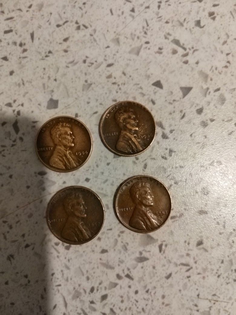 Lincoln Wheat Pennies, 1944 D , 1946 S , 1952 S , 1953 S