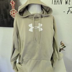 Under Armour Pullover Khaki Hoodie with White Logo Size XL Loose Fit