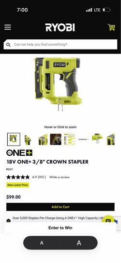 Ryobi 18V ONE+ 3/8" CROWN STAPLER