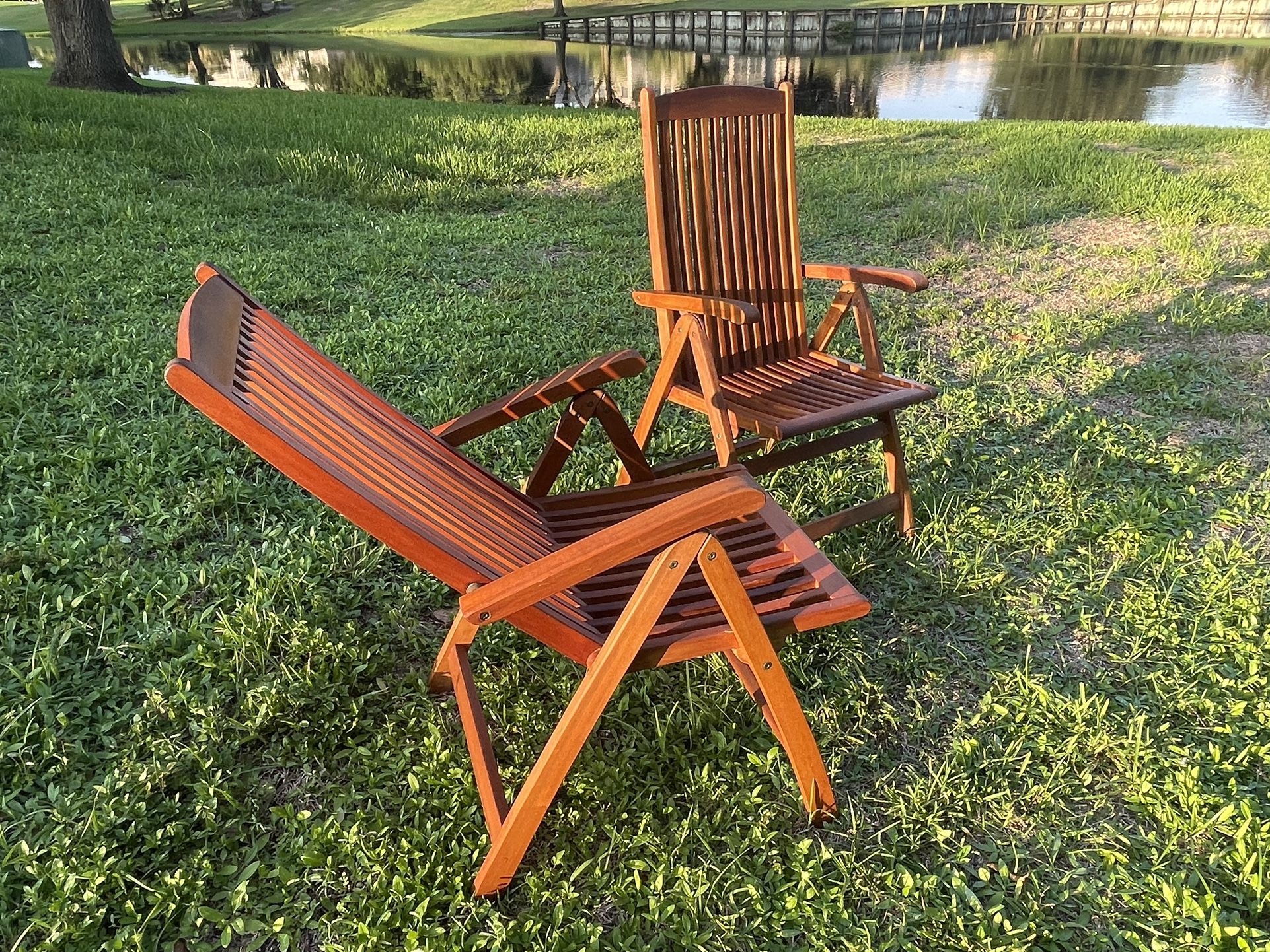 Set of Five Position, Teak, Folding Chairs
