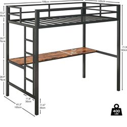 Loft Bunk Bed W/ Desk And LED Lights(Mattress inc)