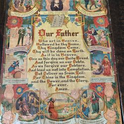 Antique 1900 Lords Prayer Ten Commandments 