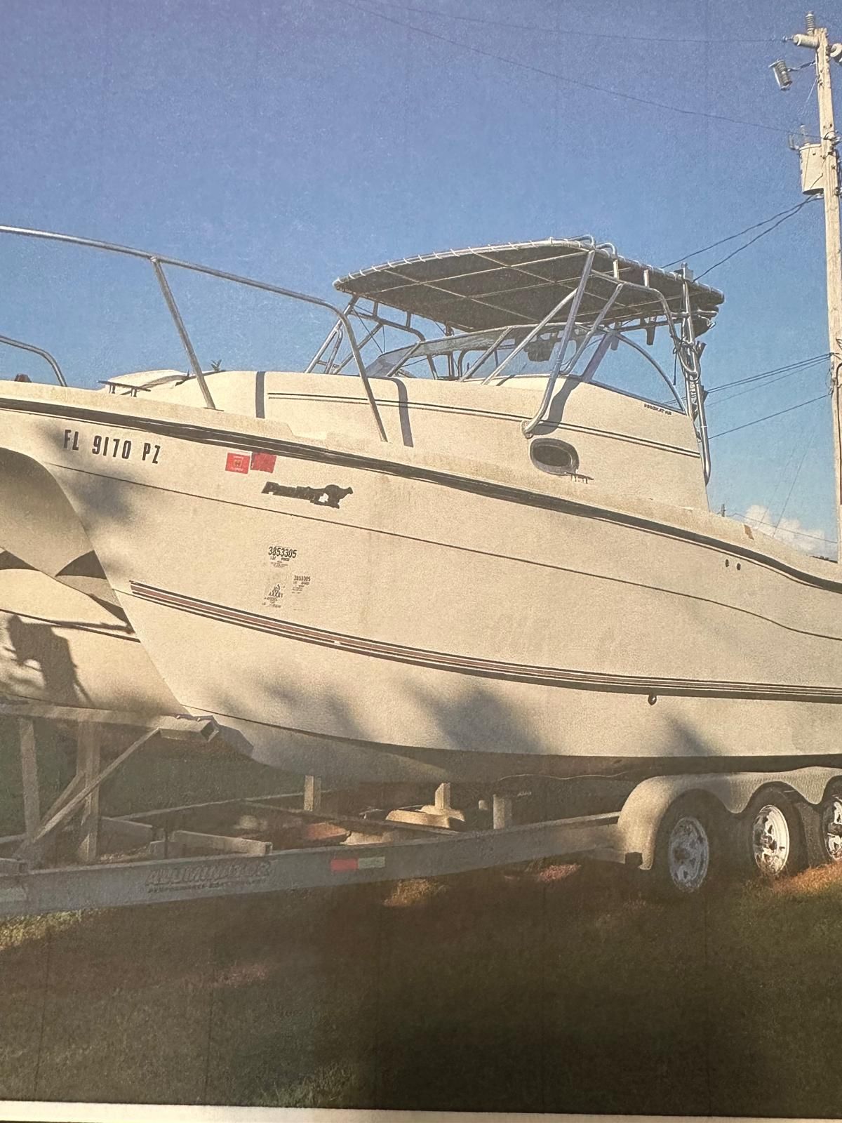 Boat for sale needs motor don't ask firm 20.000 the trailer it's self is 7,500 Year 2002 Make WJI body VS long 27" no low ballers final price