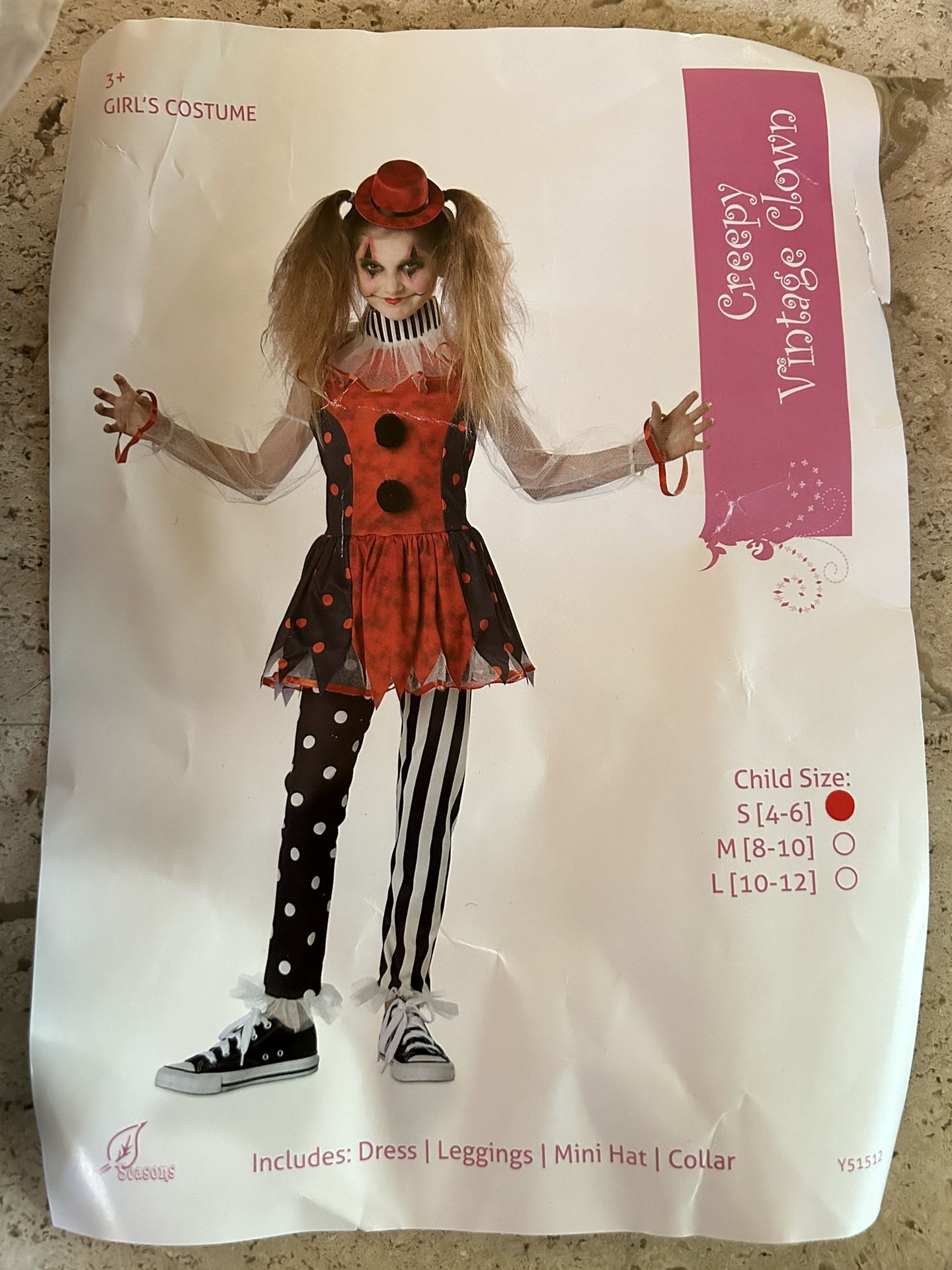 New Girls Halloween Vintage Creepy Clown Costume