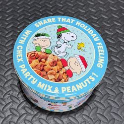 Peanuts Chex Party Mix Christmas Holiday Storage Tin Snoopy Charlie Brown 2024