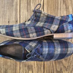 Size 13 (or 12) Fluevog Shoes - Blue Tweed Oxfords - Worn once