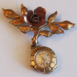 10kt Gold Filled Elgin Watch Brooch Cracked Glass Non Working 1