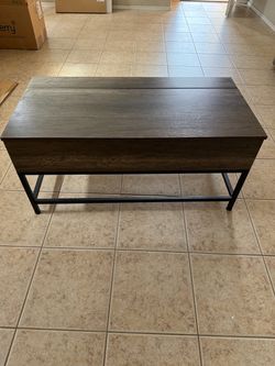 Dark Wood Coffee Table with Metal Frame
