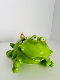 Vintage Russ Berrie Frog (with duck friend) Coin Bank