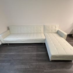 Faux Leather White Sleeper Sofa