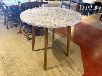 Contemporary Marble Pattern Table with Walnut Legs