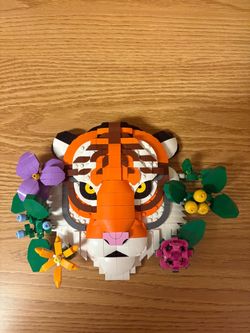 LEGO Tiger Head Build with Floral Accents