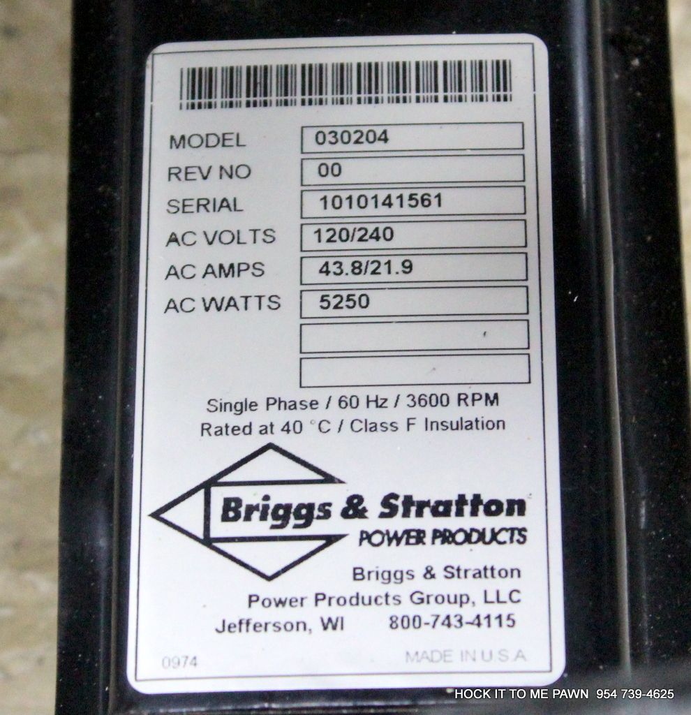 Briggs & Stratton 5250 Running Watt Gasoline Portable Generator 030204