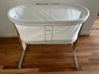 BABYBJORN White and Wood Rocking Cradle Bassinet