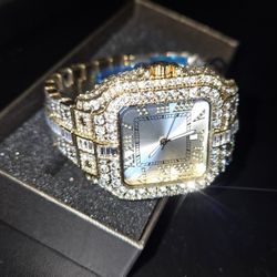 Luxury Diamond Watch Men Hip Hop Bling Bling Iced Out Wristwatch Square Stainles