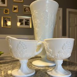 Indiana Colony Milk Glass Paneled Grape + Vine Set 