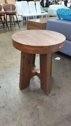 F2357 New assembled Solid Wood End Table, Farmhouse Round Side Table for Couch, Rustic Side Table with Heavy-Duty Legs, Small Bedside Table for Bedroo