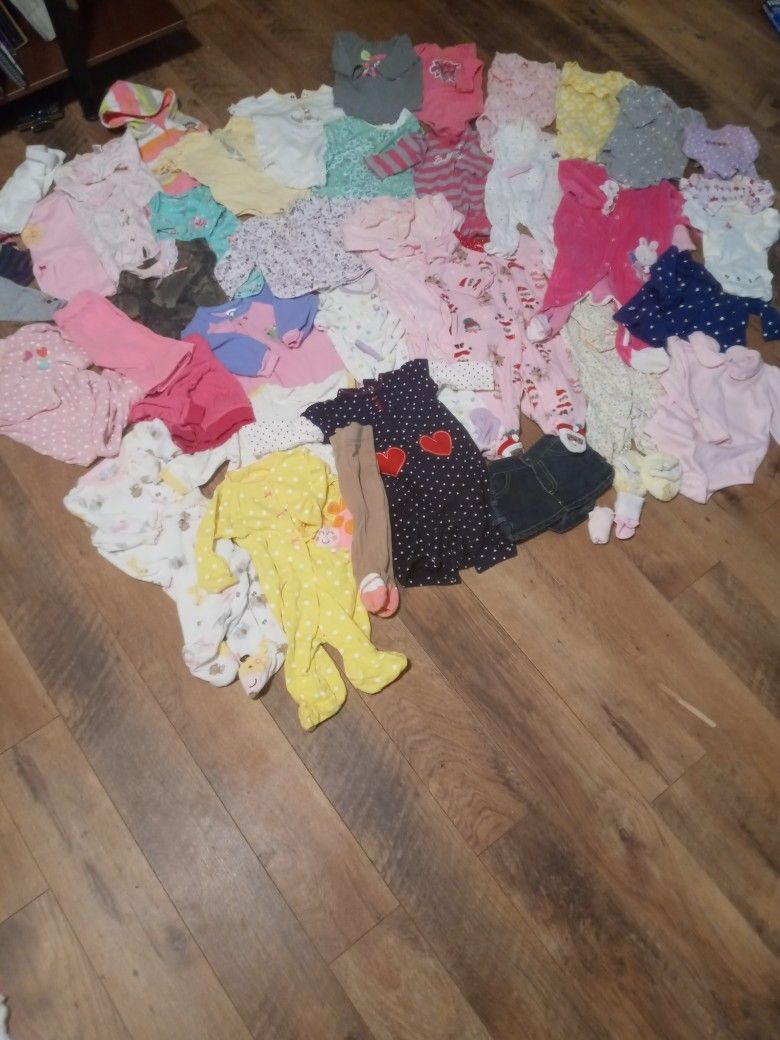 45 Piece Lot Of NB- 6 M Baby Girl Clothing