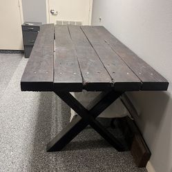 Gorgeous Wooden Table On Wrought Iron Legs