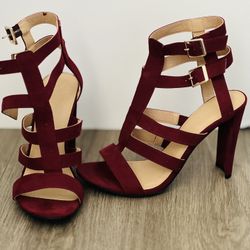 Burgundy Strap High Heels 