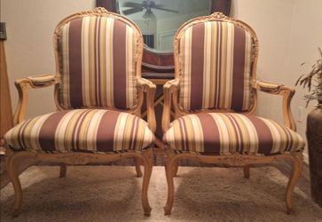 Pair of French Provincial Carved Wood Accent Chairs