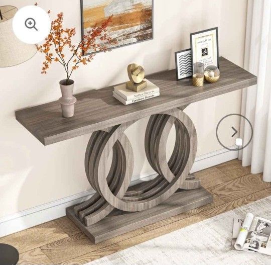 Jw0419. 55 inches Console Table with Geometric Base, Farmhouse Hallway Table, Wooden Entryway Sofa
