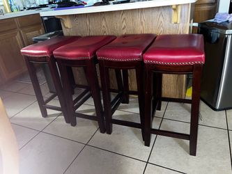 Set of 4 Red Leatherette Bar Stools