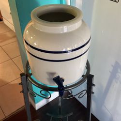 Ceramic Water Crock And Stand With Storage 
