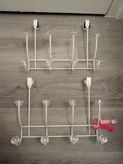 2 Pack Over the Door Hooks - White Metal Crystal Accents