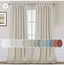 PrimeBeau Natural Linen Blended Tab Top Semi Sheer Window Curtain Panels, Textured Flax, 52" W x 96" L, Angora