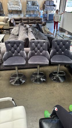Each Bar Stool for $ 99 Tufted Gray Bar Stool Set – Elegant & Comfortable