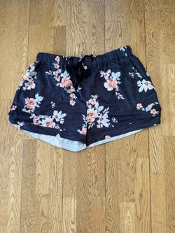 Grey/blue Floral Drawstring Shorts Size 2XL