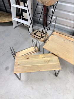 Industrial Wood & Metal Bench Set
