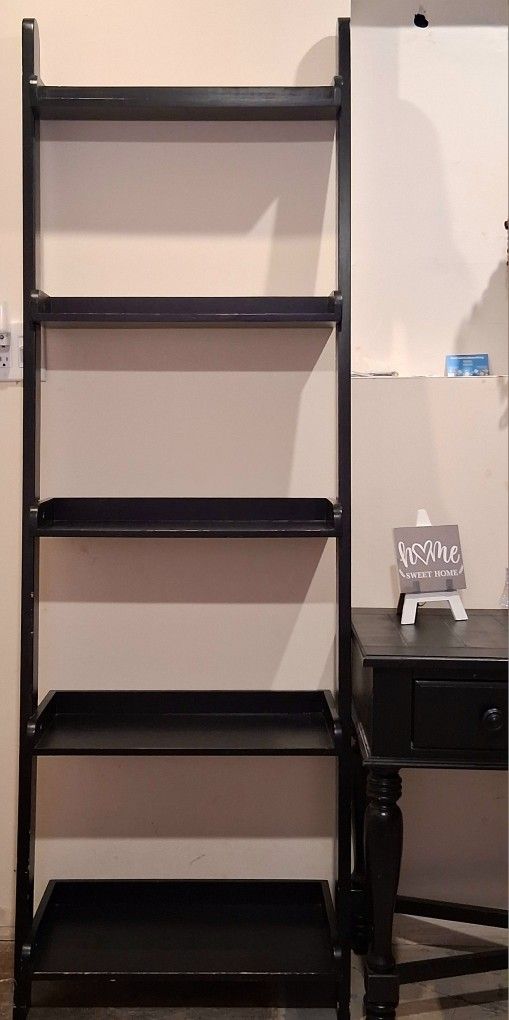 Beautiful Real Wood Black Leaning 5-Shelf Book / Storage Organizer
This elegant and sturdy leaning shelf features a sleek black finish that complement