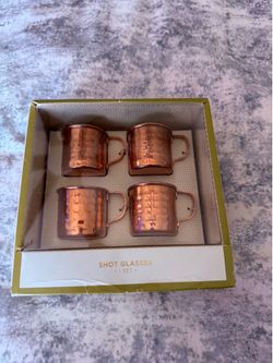New set of 4 copper finish shot glass mini mug