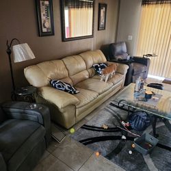 Leather Couch And Two Theater Recliners 