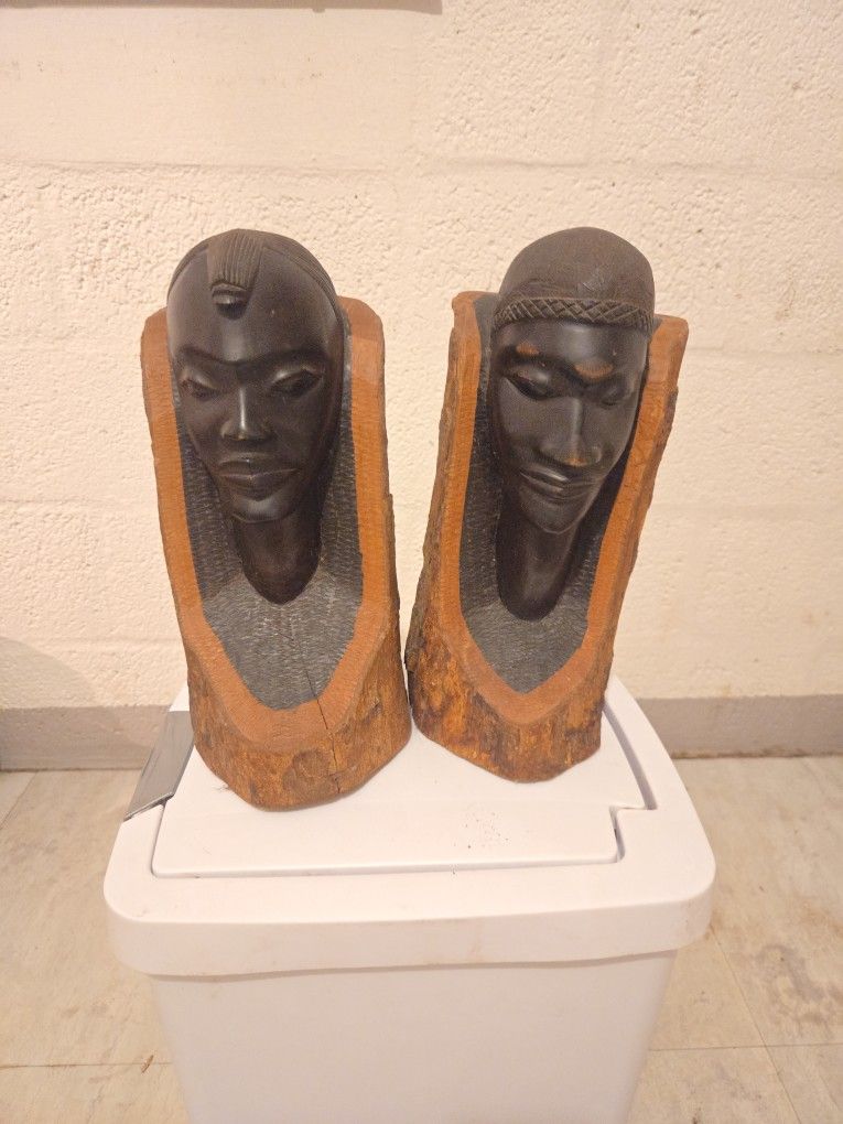 Two Hand Carved African Statues From Oak Wood