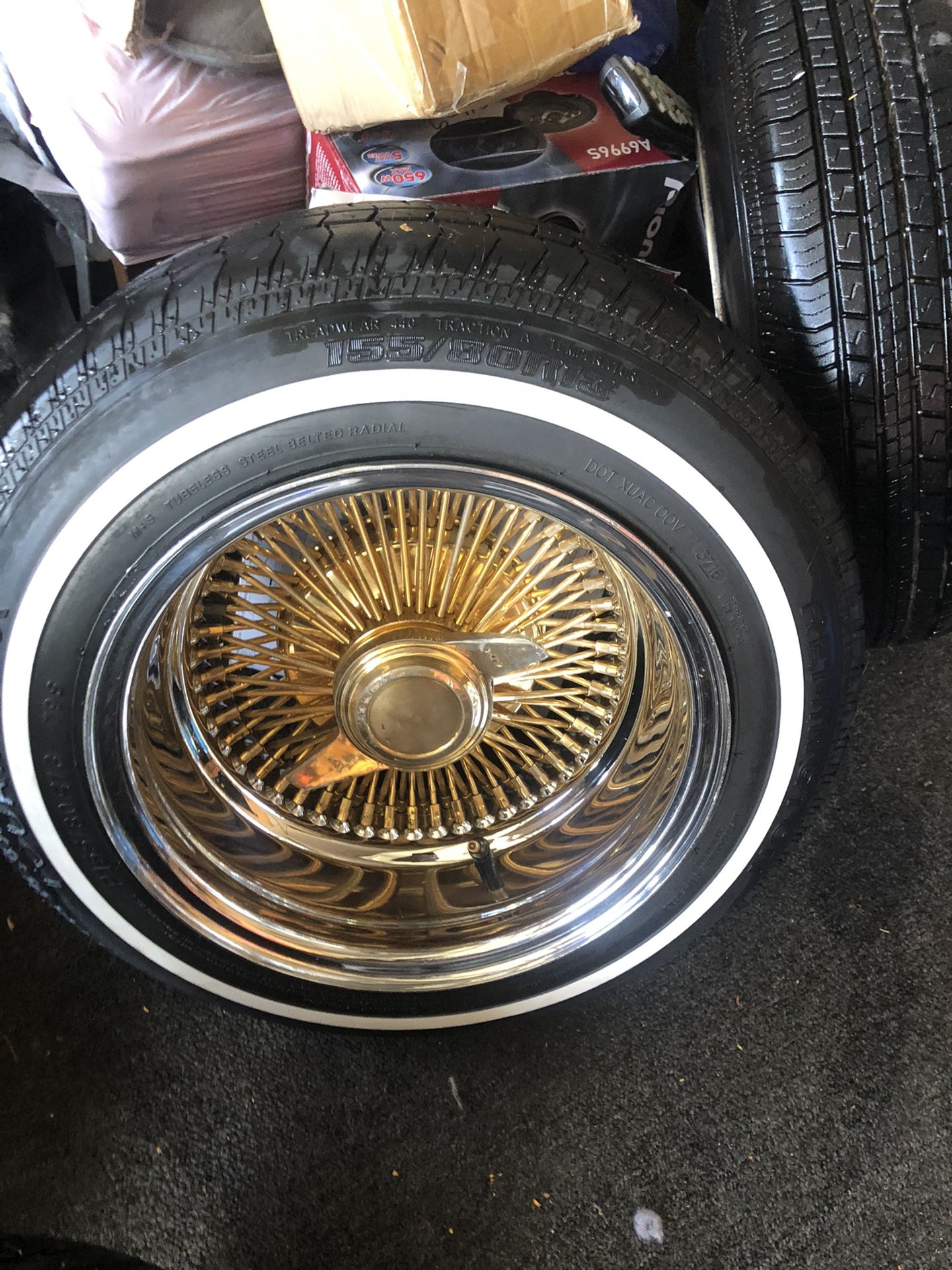 13x7 center gold Luxor wire wheels