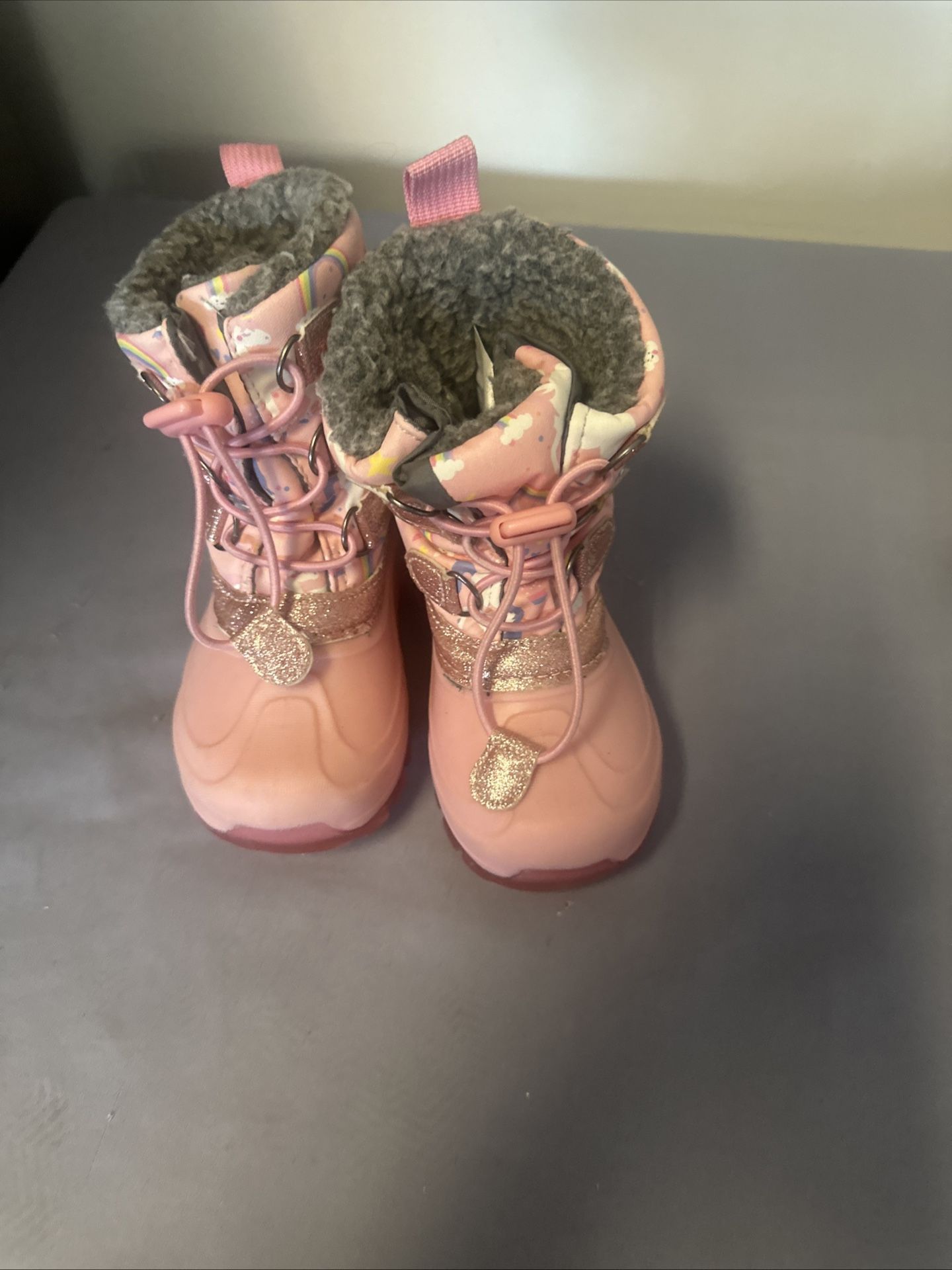 MEMBER'S MARK Girls Kids Snow Boots Pink Unicorn Rainbow Sparkle Cozy Size 7/8
