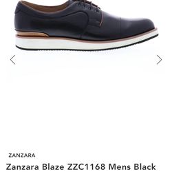 Zanzara Blaze ZZC1168 Mens Black Leather Lace Up Cap Toe Oxfords Shoes