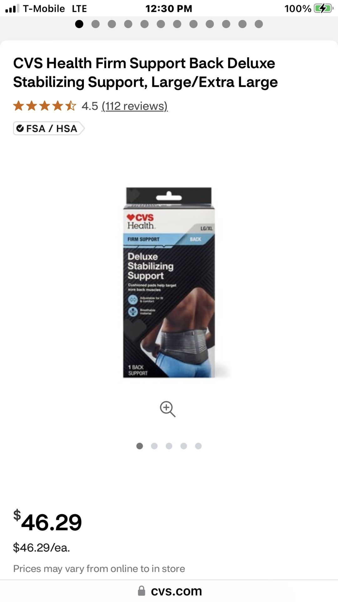 CVS Deluxe Stabilizing Support Back Brace