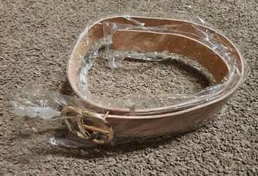 Women's Blush Colored Belt Gold Tone GO Buckle Faux Leather 43"