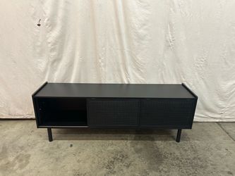 Black TV Stand with Cane Sliding Doors