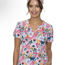 Med Couture MC8564 V-Neck 2 Pocket Print Scrub Top