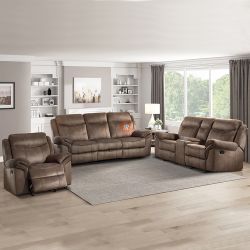 Recliner Set Of 3pc, Living Room Set, Recliner Chair + Loveseat Sofa + 3-Seater Couch