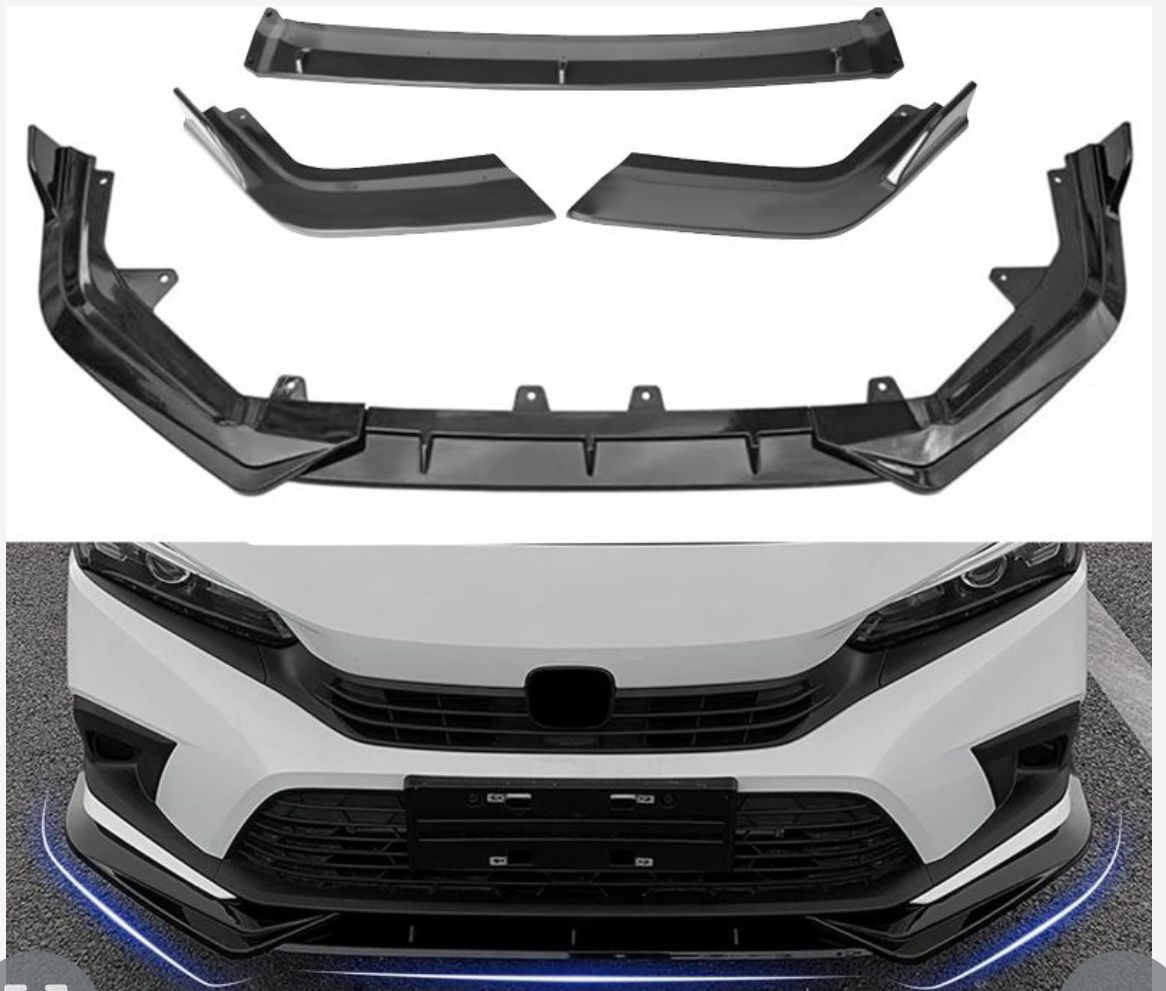 AOMSAZTO 3Pcs Front Lip Compatible With 11th Honda Civic 2022 2023 ABS Front Lip Trim Protection Splitter Exterior Accessories, Glossy Black